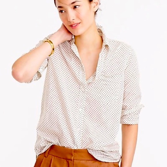 J. Crew Tops - J. Crew Lightweight Boy Shirt in Black Polka Dot